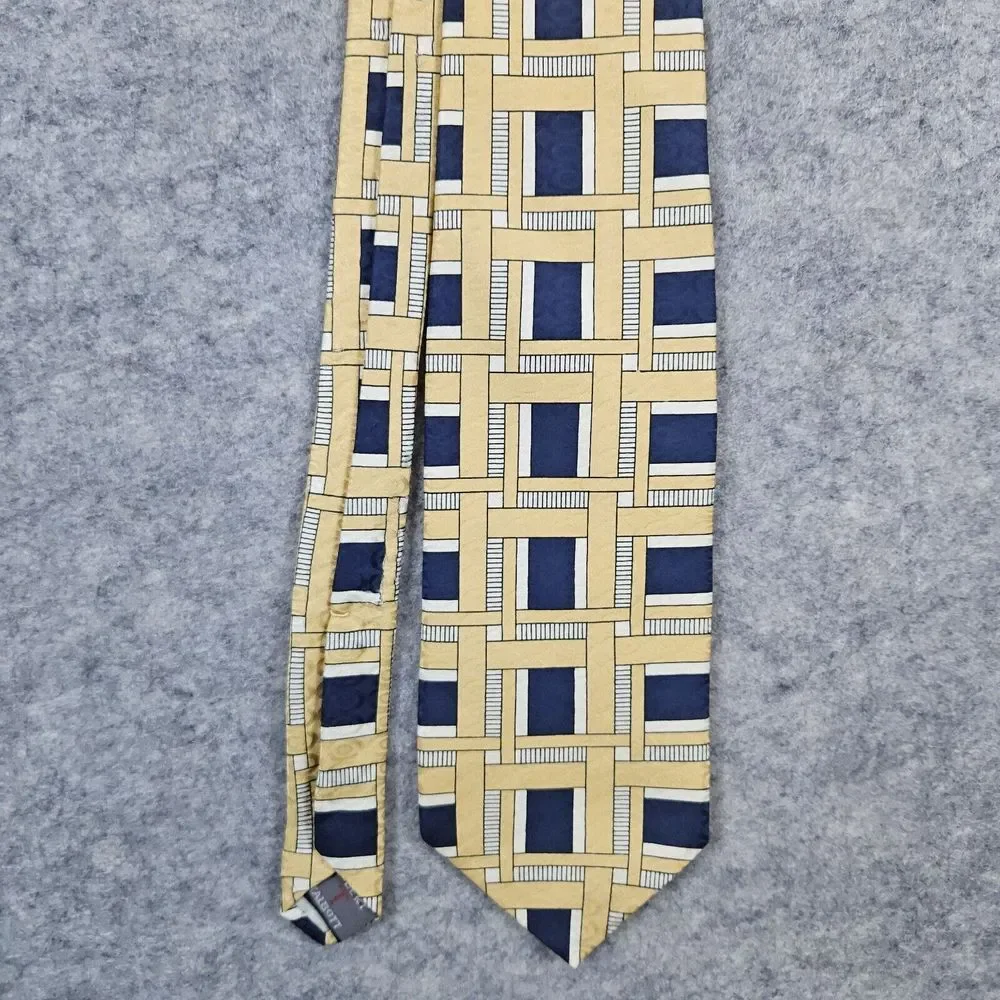 Robert Talbott Studio Tom Wade Silk Neck Tie Blue & Gold Geometric 57x3.5 Inches